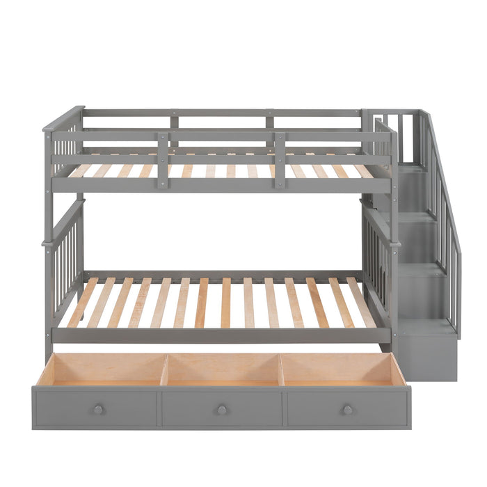 Stairway Bunk Bed With Storage And Guard Rail For Bedroom