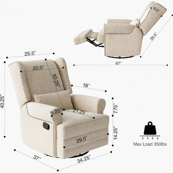 Extra Wide Swivel Recliner Glider Chair With Footrest