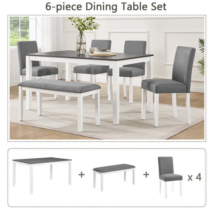 6 Piece Dining Table Set With Bench And Chairs