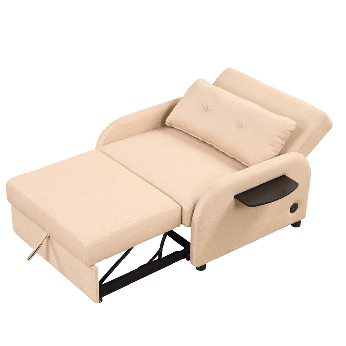 Versatile Pull Out Sofa Sleeper 3 In 1 With Wing Table & USB Charge, Compact Design