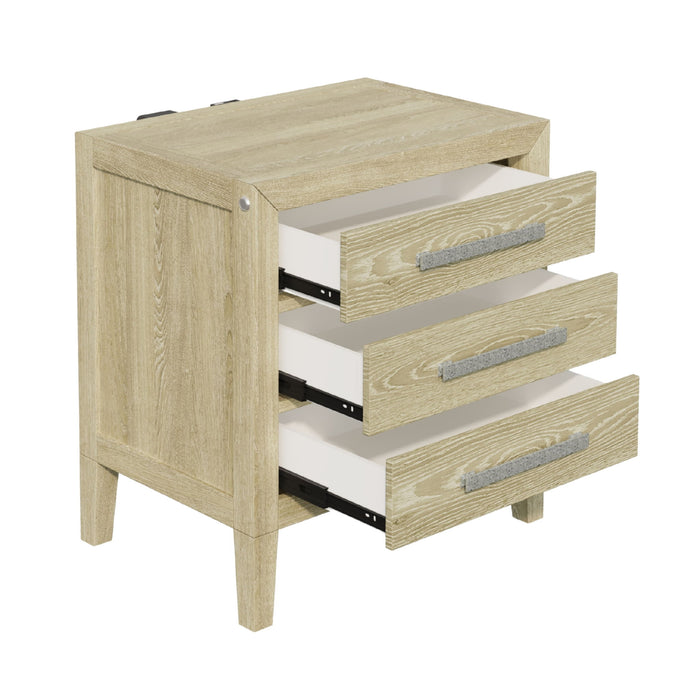 Adeline - 3 Drawers Nightstand With USB & LED Light - Natural Wood Wash