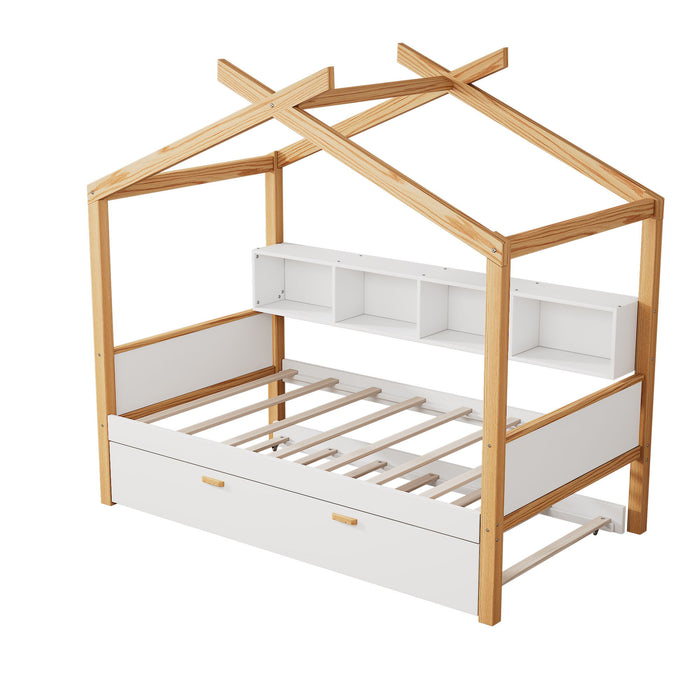 House Bed With Bookshelf Storage