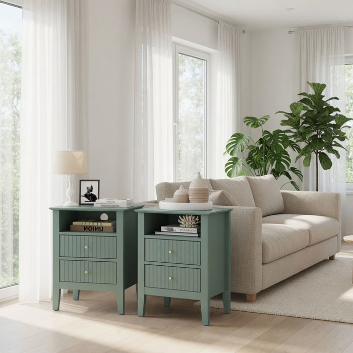 Fluted Nightstand With 2 Drawers