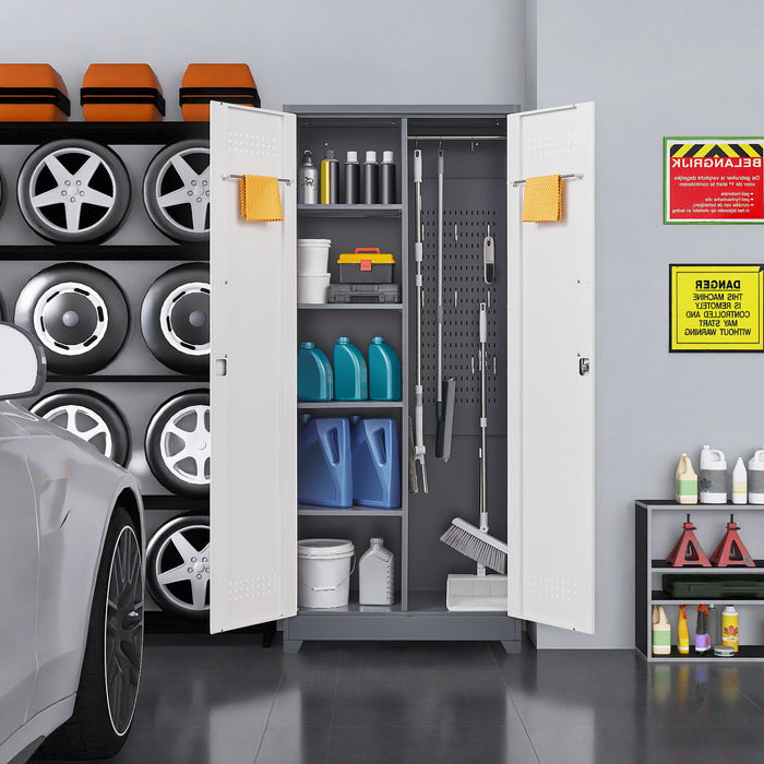 Lockers With Locking Doors, Adjustable Shelves, High Broom Tool Storage Cabinet