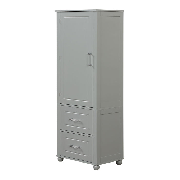 Tall Freestanding Bathroom Storage Cabinet With 2 Drawers And Adjustable Shelf