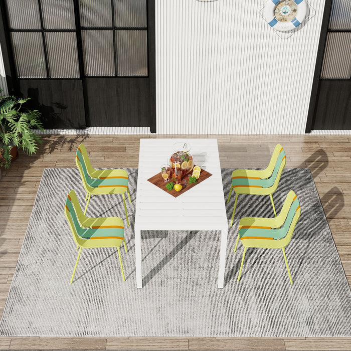 4 Piece Set Of Modern Striped Color- Blocking Single Chairs With Long Table