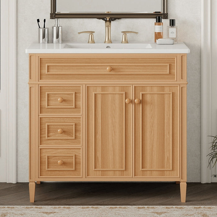 Bathroom Vanity With Sink, 3 Drawers & 2 Doors