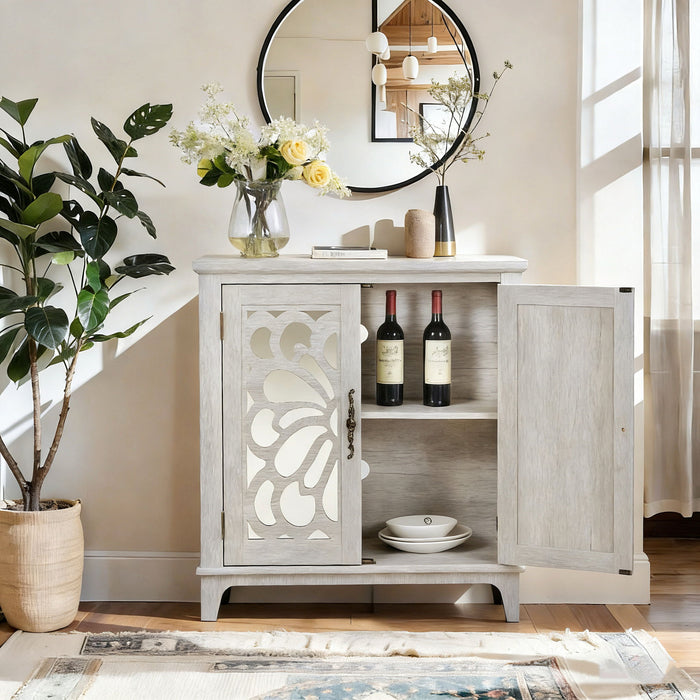 Elegant Sideboard With 2 Acrylic Mirrored Doors, Adjustable Shelf Storage