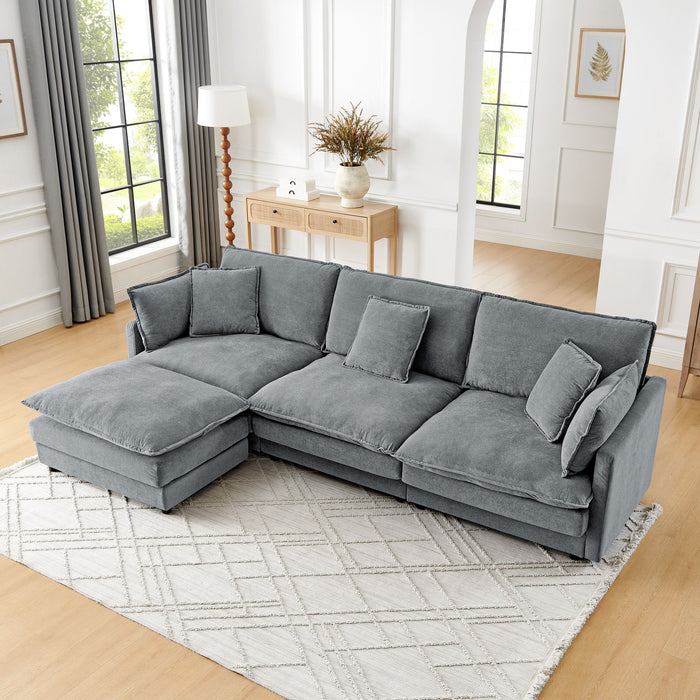 L-Shaped Sectional Sofa With Ottoman, Convertible 4 Seater Couch
