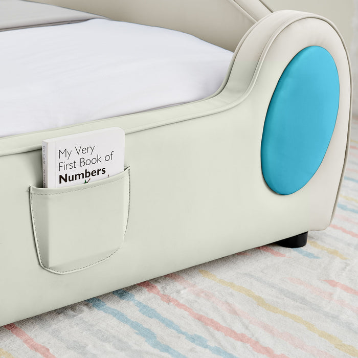 Cute Cloud Shape Bed With Guardrails Cartoon Design, Storage Pocket
