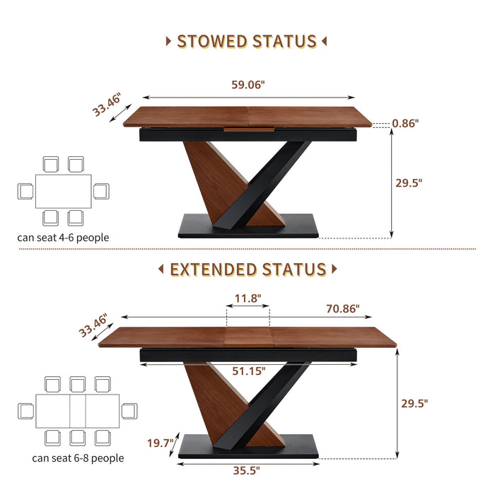 Dining Table, Scratch Resistant, Cross Geometric Legs For Kitchen & Dining Room - Dark Walnut