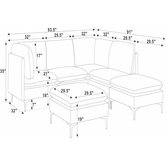 Upholstered Modular Sectional With Medium Firm Seat Cushion - Almond