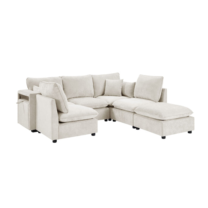 Modern Sectional Sofa U-Shaped With Movable Ottoman Storage Armrests And USB Ports