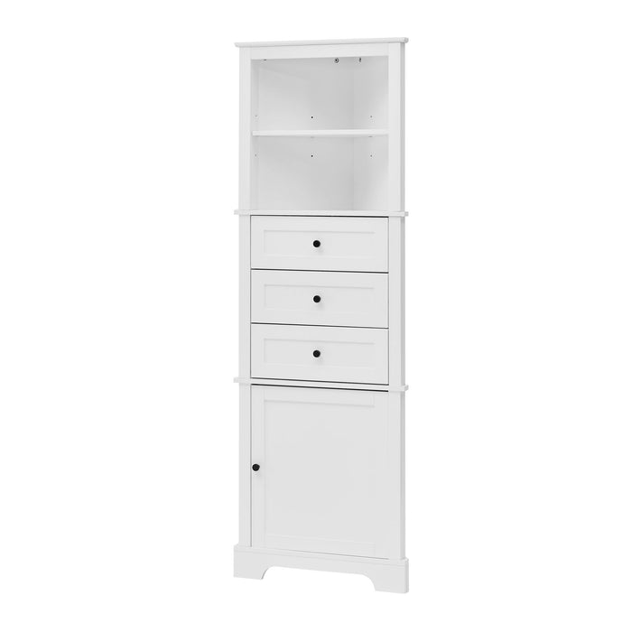 Tall Storage Cabinet With 3 Drawers And Adjustable Shelves For Bathroom