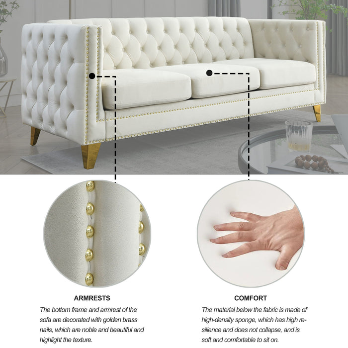 Upholstered Couch Sofa With Button Tufting For Living Room