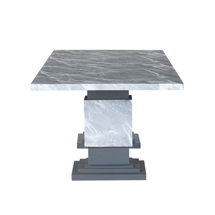 Michelle - Dining Table With Double Pedestal Marble Detailing - Gray