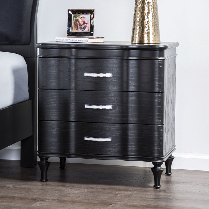 Nightstand, 3 Drawer Bedside Table - Black