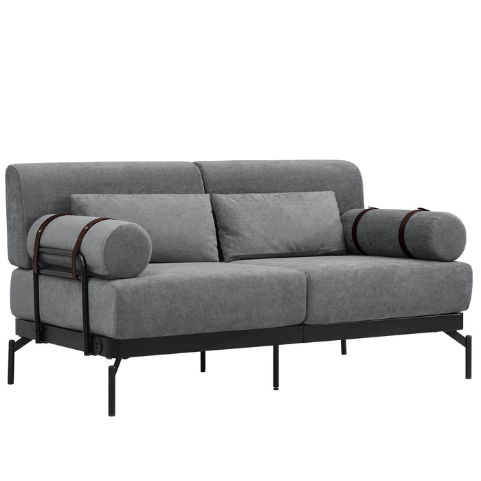 Modern Loveseat Sofa 2 Seater With USB Ports, Cylindrical Armrests