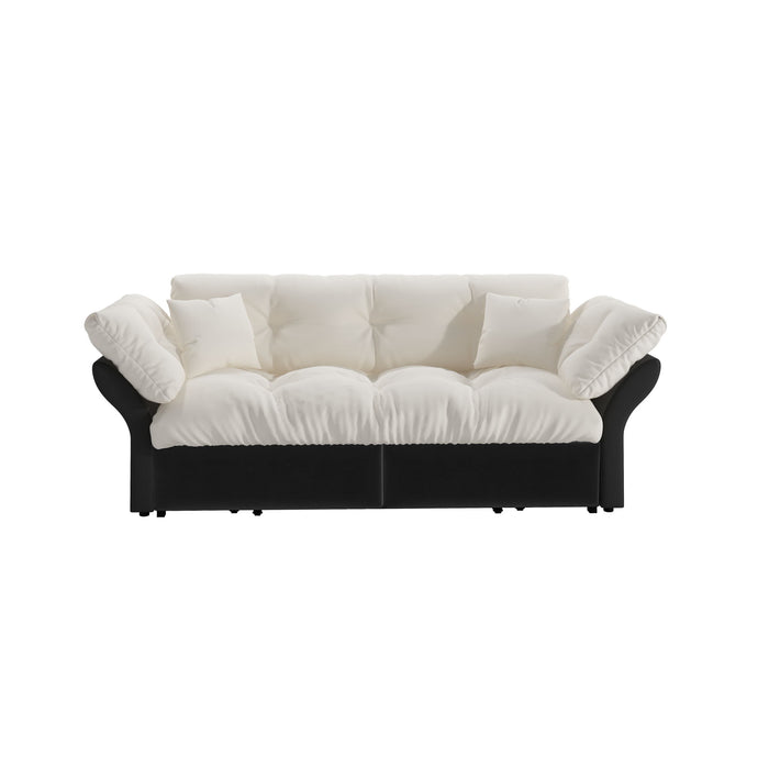 Queen Pull Out, 3 In 1 Convertible Sleeper Tufted Sofa & 2 Soft Pillows