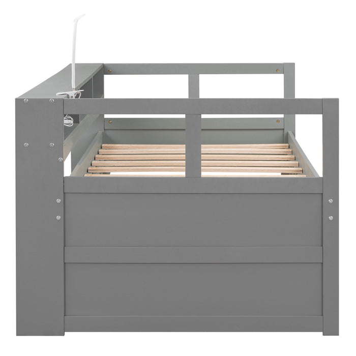 Daybed With 2 Trundles, 3 Storage Cubbies, Built In USB Charging Light