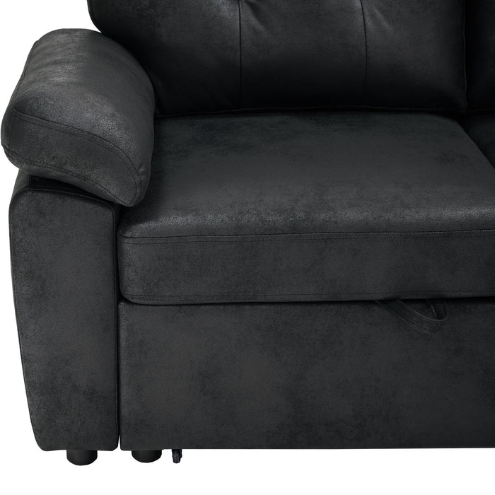 Convertible L - Sectional Sofa Bed With Storage Chaise And Padded Armrests