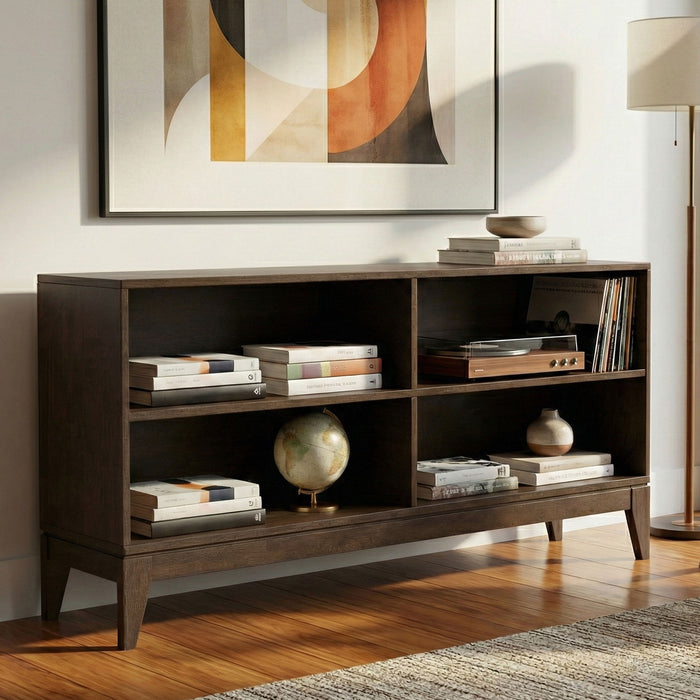 Harper - 4 Shelf Low Bookcase - Walnut Brown