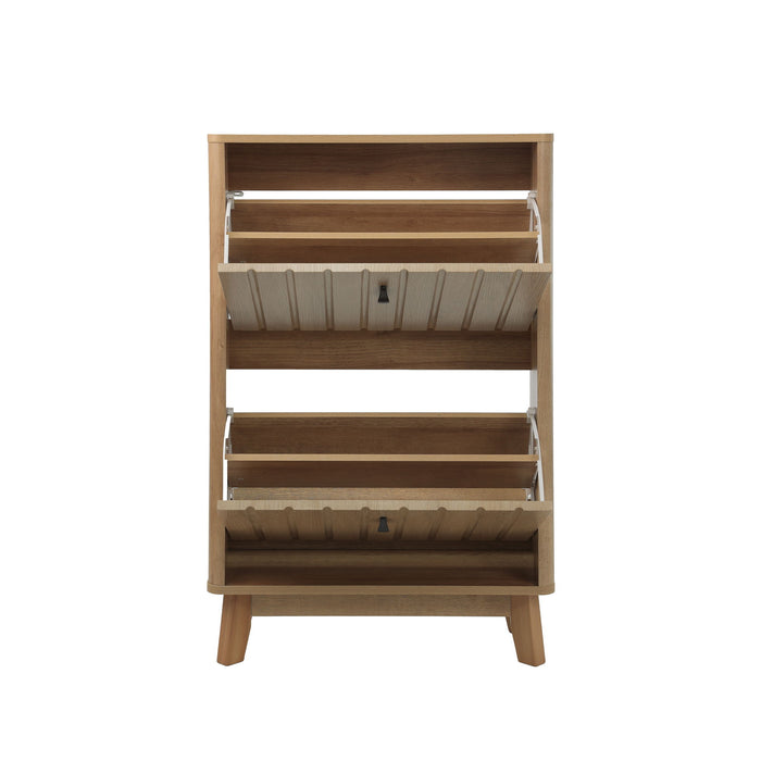 Entryway Shoe Cabinet With Flip Down Storage, Ultra Thin Freestanding Design For Home Use - Oak