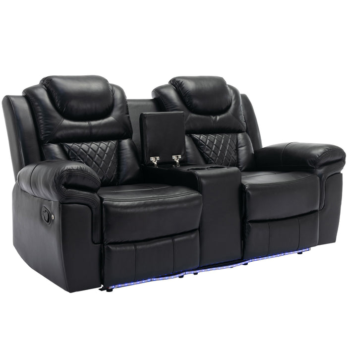3 Pieces Recliner Sofa Sets Home Theater Seating Manual Recliner Chair With Center Console And LED Light Strip For Living Room