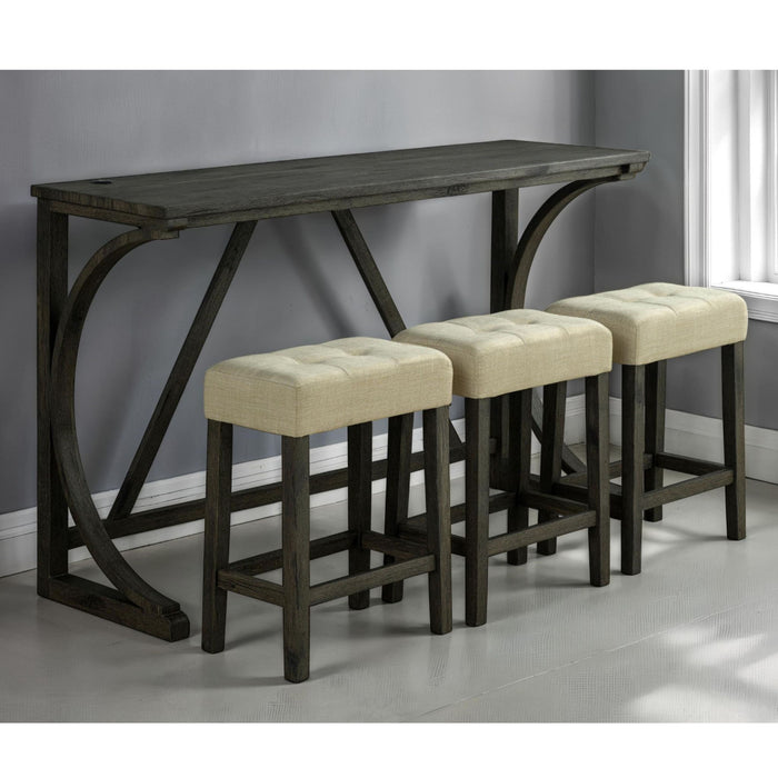 Dining Table Set With USB Charging Ports, Biscuit Tufted Stools - Beige / Brown
