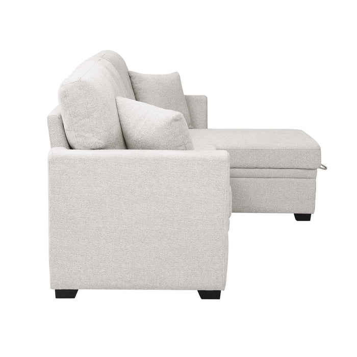 Upholstered Sectional & Pull Out Bed And Chaise Storage - Beige