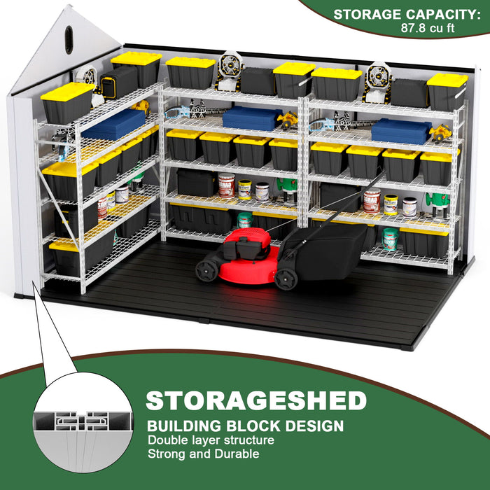 8 Ft. W X 12 Ft. D Plastic Storage Shed With Floor - Black / Gray