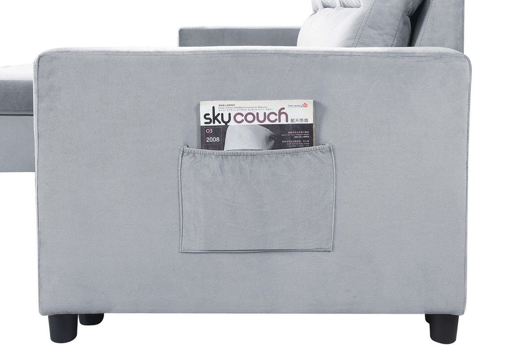 Ruby - Reversible Sleeper Sectional Sofa With Storage Chaise And Side Pocket - Light Gray