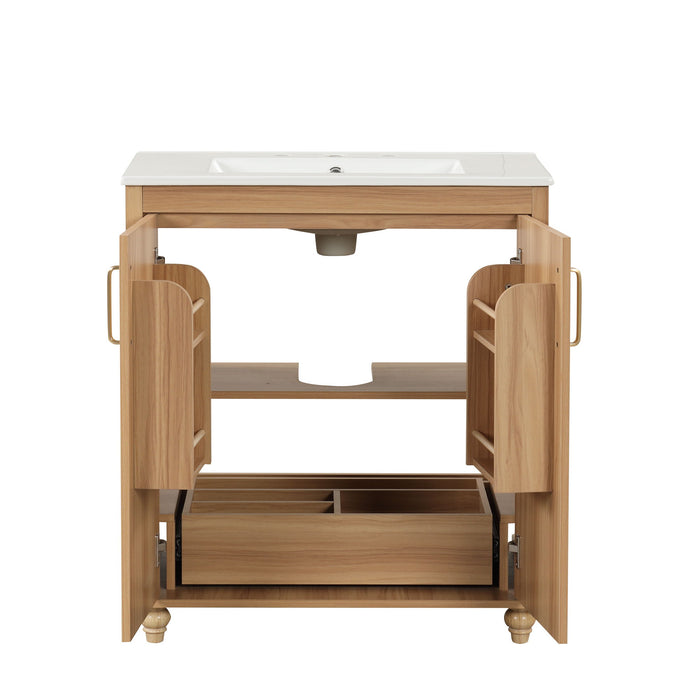 30" Bathroom Vanity With Sink, Cabinet With Doors And Drawer, Rectangular Shape - Natural