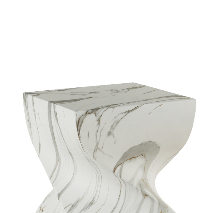 Outdoor End Table, Round Side Table For Patio And Garden - Marble