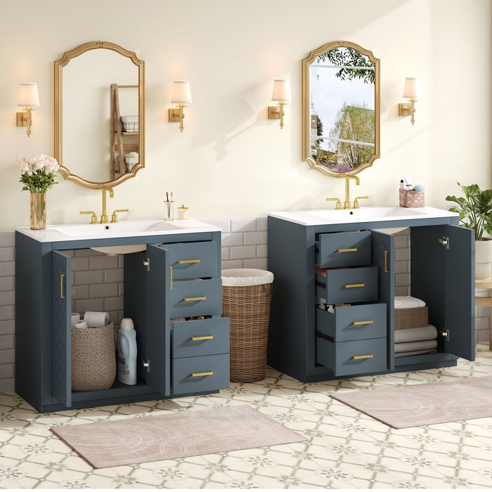Modern Bathroom Vanity With Ceramic Sink, 6 Drawers & Soft-Close Doors