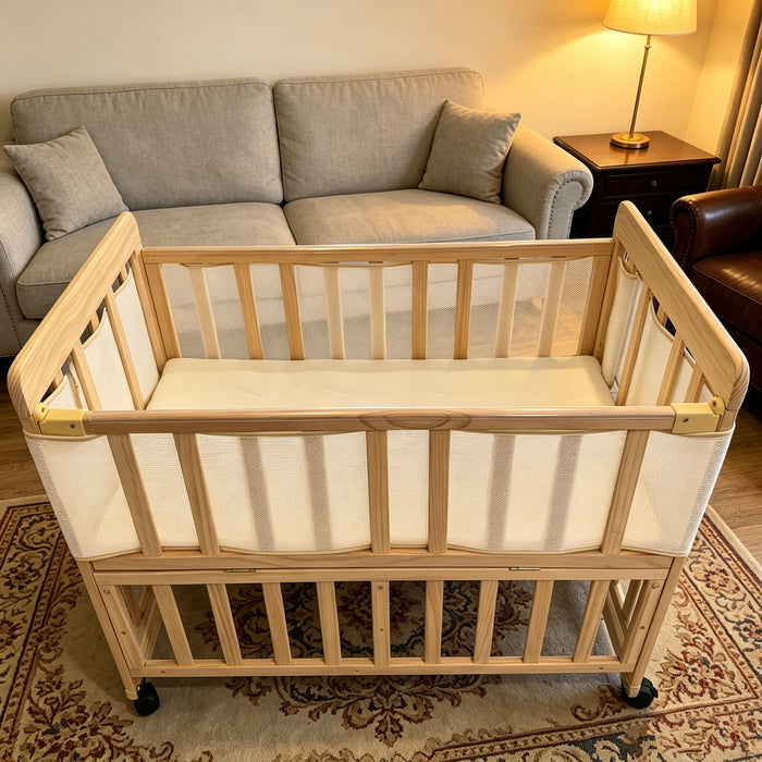 Portable Pne Bedside Bassinet, Crib With 3 Adjustable Heights, Compact Design - White