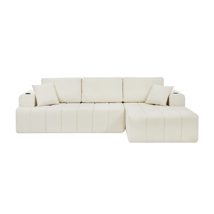 L - Shaped Sectional Sofa With Cup Holders & Side Pockets