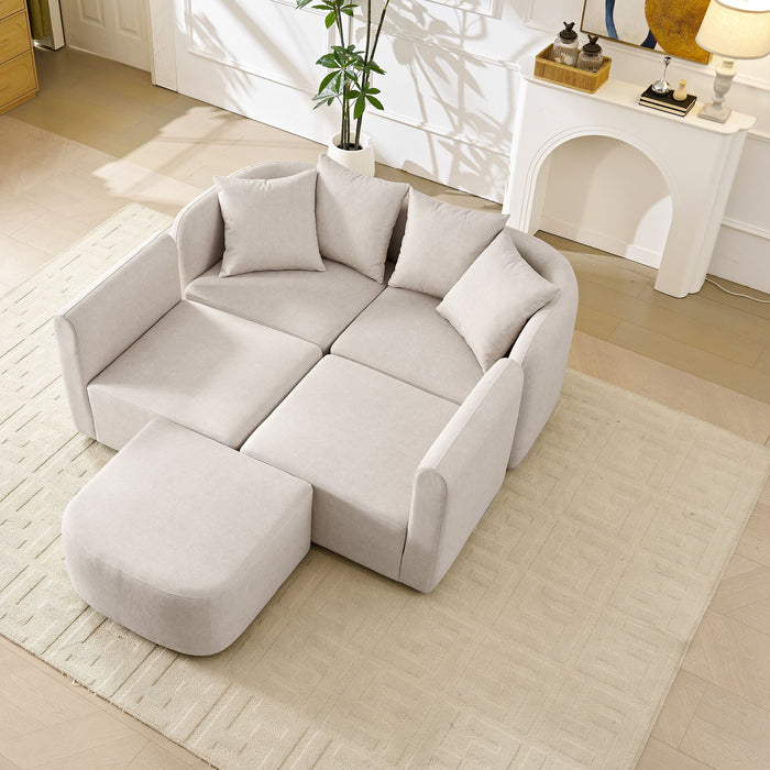 L-Shaped Modular Sectional Sofa With Ottoman, Living Room Furniture Set - Beige