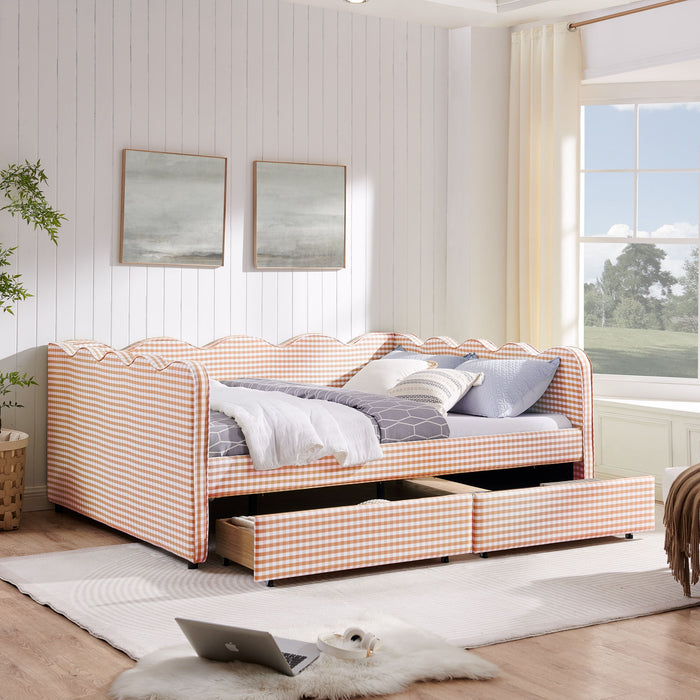 Gingham Daybed & USB Charging Port, Wave Shaped Design