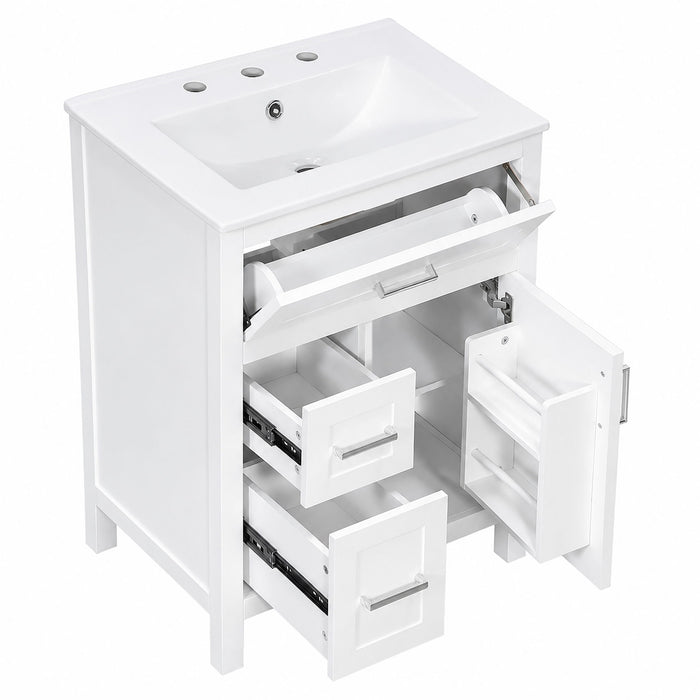 Modern Bathroom Vanity With Sink, Flip Drawer & 2 Drawers, Soft Close Hinges, Adjustable Shelf