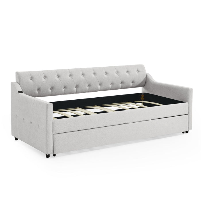 Size Upholstered Daybed With Trundle And USB Charging Armrest