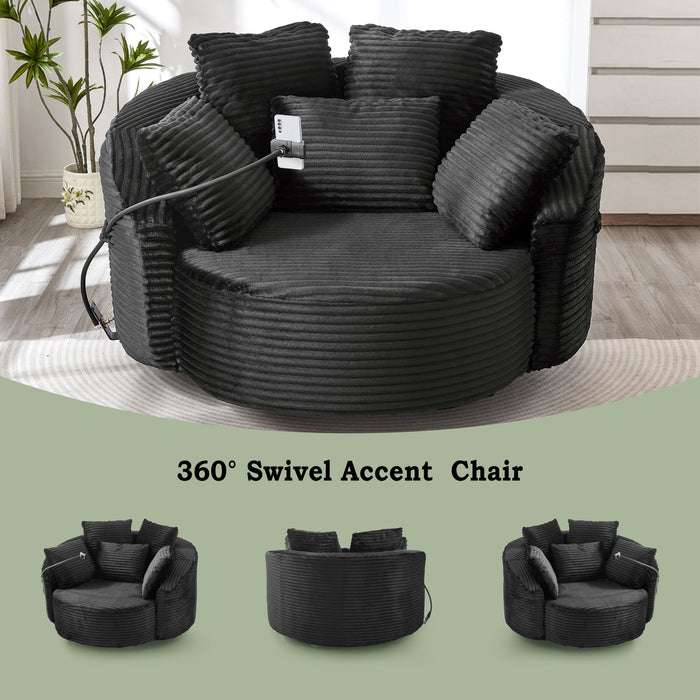 Swivel Accent Barrel Chair With Adjustable Phone Holder, 5 Pillows For Living Room