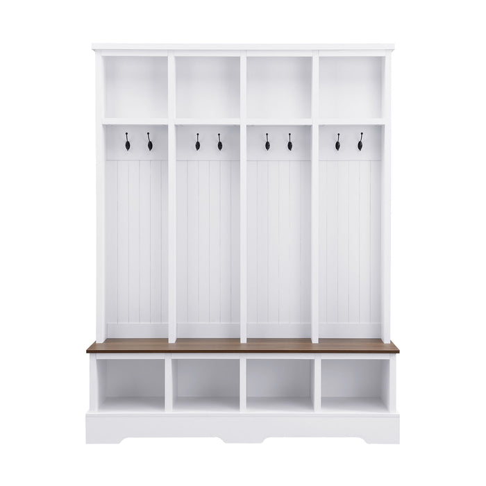 Hall Tree With 8 Hooks, Practical Entryway Bench With Open Compartments