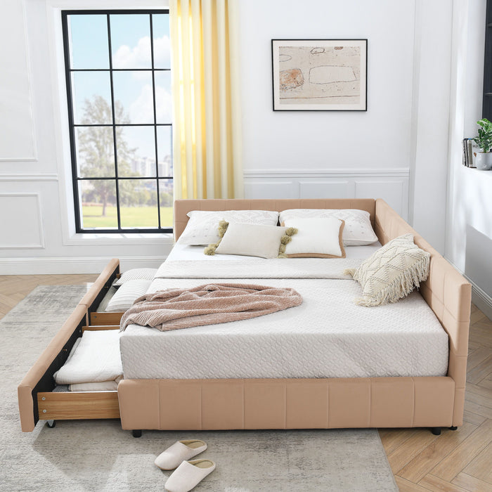 Mid-Century Storage Upholstered Tufted Bed Frame With Backrest And Armrests