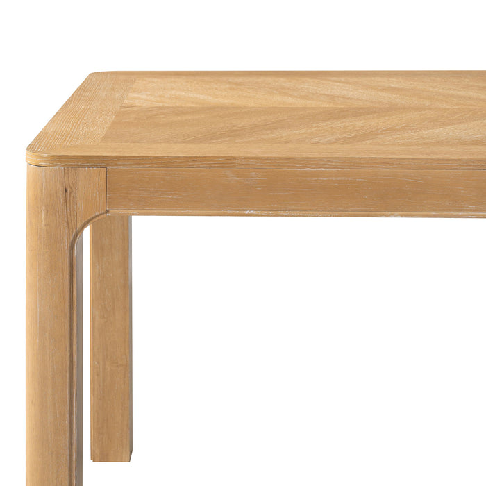 Rectangular Dining Table With Parquet Top, Rounded Corners