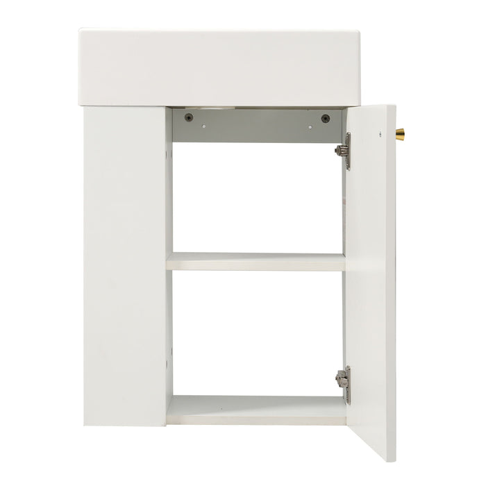 Floating Bathroom Vanity With Resin Basin, Left Side Storage - White