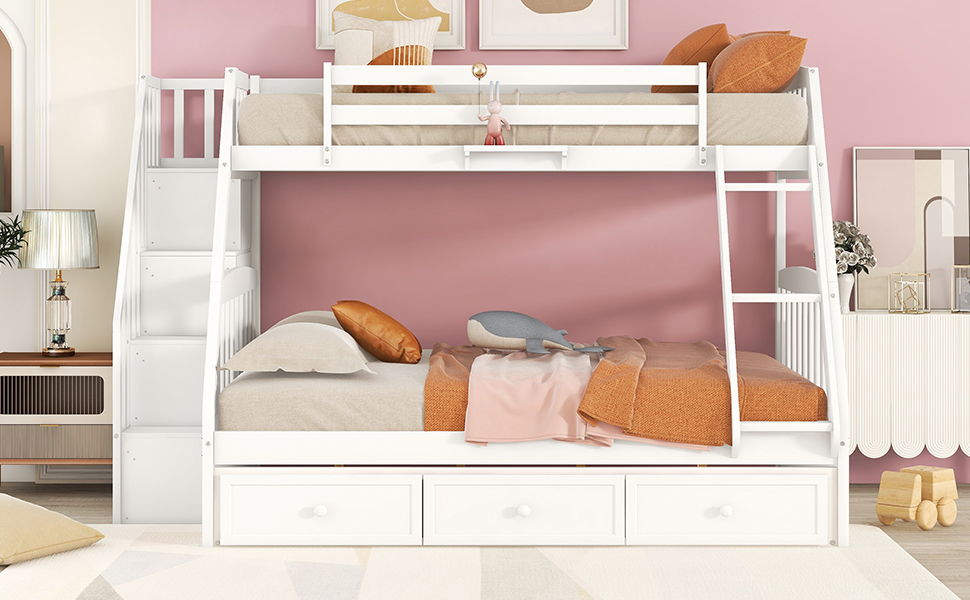Bunk Bed With Drawers, Ladder And Storage Staircase