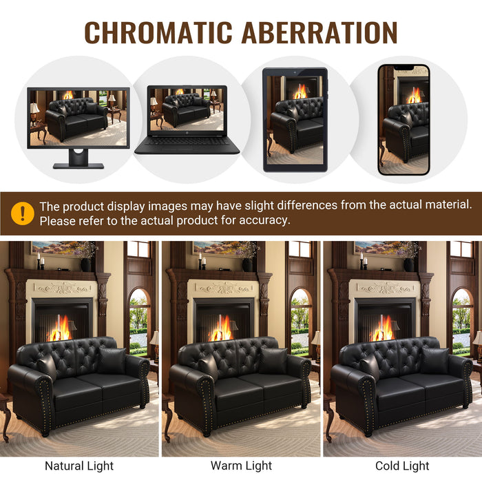 Sofa With Nailhead Trim And Rolled Armrests, Includes 1 Pillow - Black