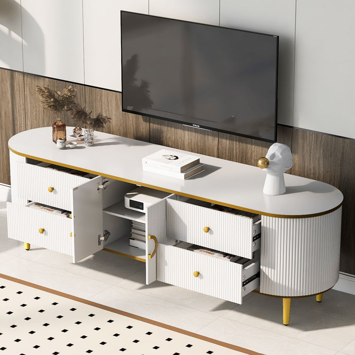 Modern TV Stand For TVs Up To 80", Entertainment Center With 4 Drawers And 1 Cabinet, Wood TV Console Table With And Handles For Living Room - White