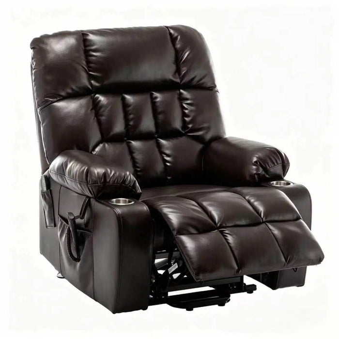 Lift Chair With Heat & Massage, 2 Pockets, 2 Cup Holders, Dual Remote - Wine Red